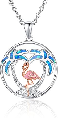 Ocean Necklace Sterling Silver Blue Opal Larimar Necklace Flamingo/Flip Flop/Turtle/Dolphin/Seahorse/Axolotl Pendant Beach Jewelry for Women in Saudi Arabia