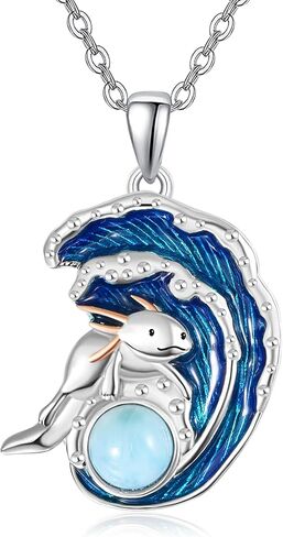 Ocean Necklace Sterling Silver Blue Opal Larimar Necklace Flamingo/Flip Flop/Turtle/Dolphin/Seahorse/Axolotl Pendant Beach Jewelry for Women in Kuwait