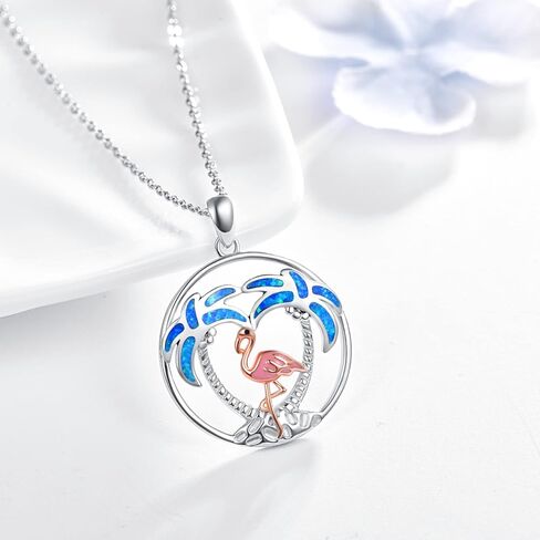 Ocean Necklace Sterling Silver Blue Opal Larimar Necklace Flamingo/Flip Flop/Turtle/Dolphin/Seahorse/Axolotl Pendant Beach Jewelry for Women in Saudi Arabia