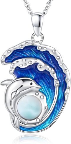 Ocean Necklace Sterling Silver Blue Opal Larimar Necklace Flamingo/Flip Flop/Turtle/Dolphin/Seahorse/Axolotl Pendant Beach Jewelry for Women in Saudi Arabia