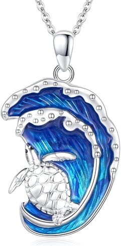 Ocean Necklace Sterling Silver Blue Opal Larimar Necklace Flamingo/Flip Flop/Turtle/Dolphin/Seahorse/Axolotl Pendant Beach Jewelry for Women in Saudi Arabia