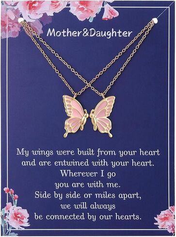 RS Mother Daughter Mom Necklaces Set 2 Butterfly Matching Necklace Women Mother's Day Christmas Valentines Pendant Chain Jewelry Girls Gifts in Kuwait