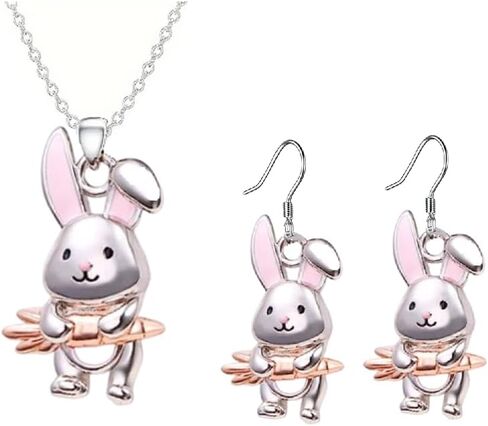 Caiyao Cute Rabbit Pendant Necklace Earrings Animal Bunny Necklace Jewelry for Women Easter Birthday Gifts in Saudi Arabia