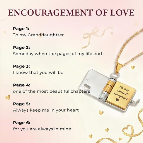 Granddaughter Necklace Book, Stainless Steel Adjustable Chapter Book Locket Necklace for My Grand Daughter Treasured Gift in Kuwait