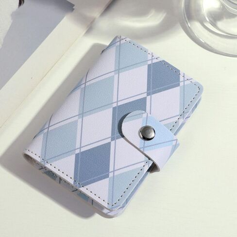 Card Holder PU Multifunctional Short Wallet Small With Checkered Pattern Card Bag Women(Blue) in Saudi Arabia