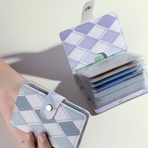 Card Holder PU Multifunctional Short Wallet Small With Checkered Pattern Card Bag Women(Blue) in Saudi Arabia