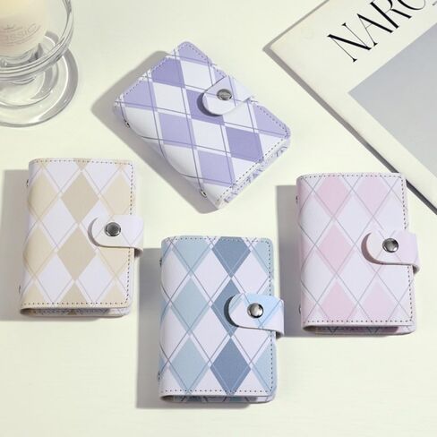Card Holder PU Multifunctional Short Wallet Small With Checkered Pattern Card Bag Women(Blue) in Saudi Arabia