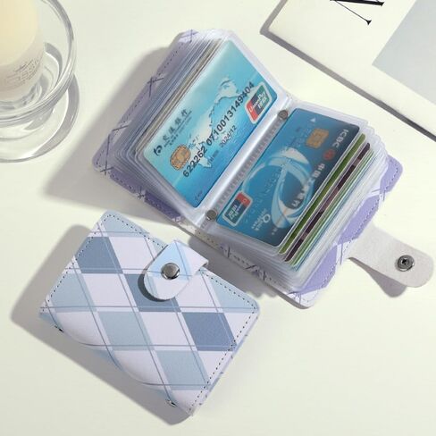 Card Holder PU Multifunctional Short Wallet Small With Checkered Pattern Card Bag Women(Blue) in Saudi Arabia
