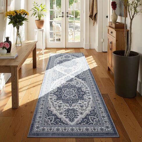 UKISS Washable Runner Rug ，2x6 Non-Slip Soft Boho Vintage Hallway Runner Rugs， Low Pile Faux Wool Long Carpet Runner Rug for Entryway Bedroom, Kitchen, Laundry, Bathroom. in Saudi Arabia