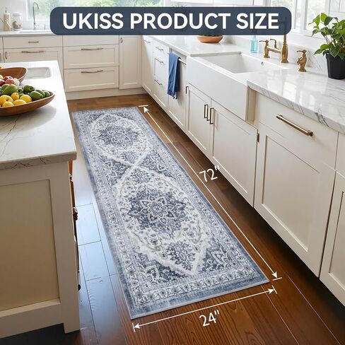 UKISS Washable Runner Rug ，2x6 Non-Slip Soft Boho Vintage Hallway Runner Rugs， Low Pile Faux Wool Long Carpet Runner Rug for Entryway Bedroom, Kitchen, Laundry, Bathroom. in Saudi Arabia
