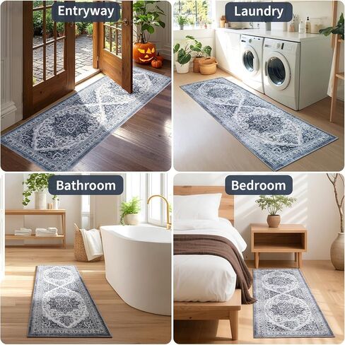 UKISS Washable Runner Rug ，2x6 Non-Slip Soft Boho Vintage Hallway Runner Rugs， Low Pile Faux Wool Long Carpet Runner Rug for Entryway Bedroom, Kitchen, Laundry, Bathroom. in Saudi Arabia