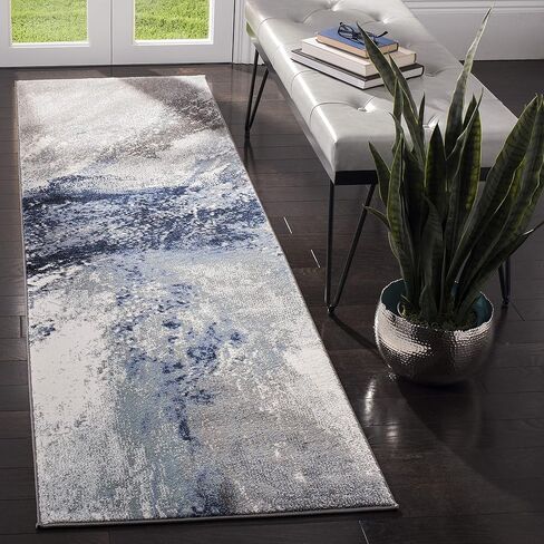SAFAVIEH Galaxy Collection 2'3" x 8' Blue/Grey GAL117M Modern Abstract Non-Shedding Living Room Entryway Foyer Hallway Bedroom Runner Rug in Saudi Arabia