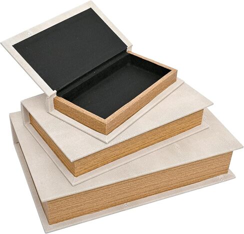 Modern Faux Shagreen Leather Decorative Book Boxes Set of 3 - Wooden Book Shaped Hidden Storage Boxes for Home Decor, Coffee Table, Shelf Organizer, Secret Storage (13",10",8") in Kuwait