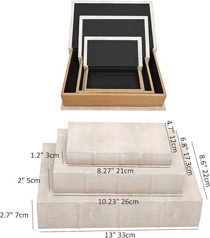 Modern Faux Shagreen Leather Decorative Book Boxes Set of 3 - Wooden Book Shaped Hidden Storage Boxes for Home Decor, Coffee Table, Shelf Organizer, Secret Storage (13",10",8") in Kuwait