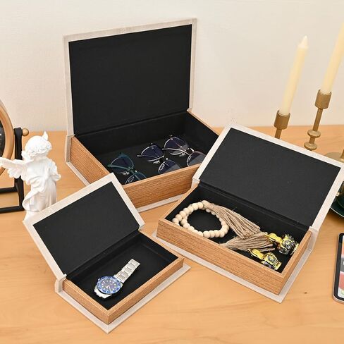 Modern Faux Shagreen Leather Decorative Book Boxes Set of 3 - Wooden Book Shaped Hidden Storage Boxes for Home Decor, Coffee Table, Shelf Organizer, Secret Storage (13",10",8") in Kuwait