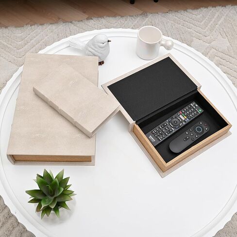 Modern Faux Shagreen Leather Decorative Book Boxes Set of 3 - Wooden Book Shaped Hidden Storage Boxes for Home Decor, Coffee Table, Shelf Organizer, Secret Storage (13",10",8") in Kuwait