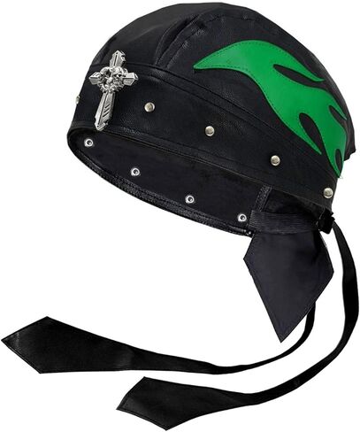 Cycling Wrap Skull Cross Cap Men/Women Do Du Rag Leather Doo Rag Flame Cap with Snug Fit for Outdoor Activities in Kuwait