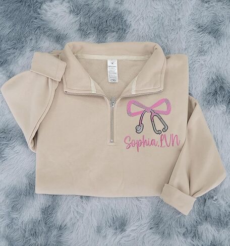 Chillever Personalized Embroidered LVN Quarter Zip Sweatshirt – Personalized Licensed Vocational Nurse Pullover – Nursing Apparel – Graduation Gift 2025 – Healthcare Worker Appreciation Clothing in Kuwait