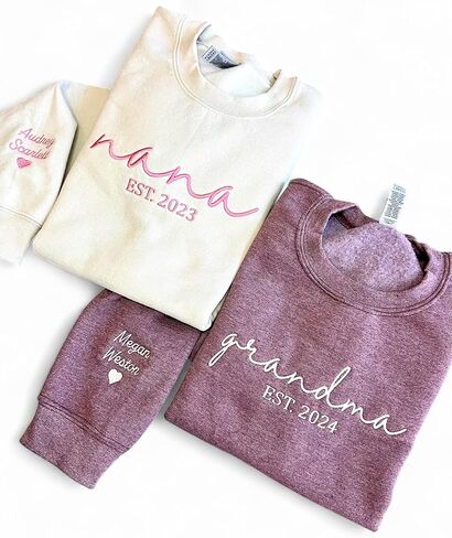 Embroidered Grandma Sweatshirt With Kid Names On Sleeve, Personalized Grandma Sweatshirt with Names on Sleeve, Gift For Grandma, Pregnancy Announcement, for Grandma Multi in Saudi Arabia