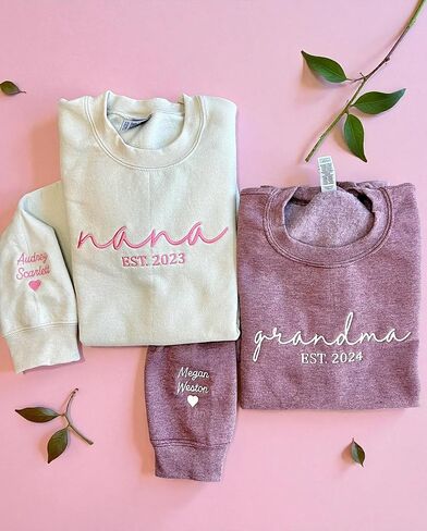 Embroidered Grandma Sweatshirt With Kid Names On Sleeve, Personalized Grandma Sweatshirt with Names on Sleeve, Gift For Grandma, Pregnancy Announcement, for Grandma Multi in Saudi Arabia