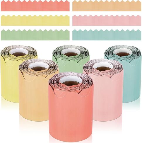 حدود لوحة إعلانات بوهو بطول 240 قدمًا، 6 لفات حواف صدفية للفصول الدراسية للوحة الإعلانات، ديكورات لوحة إعلانات المعلم الباستيل للمدرسة، والفصول الدراسية، والملصقات، والمكتب in Kuwait