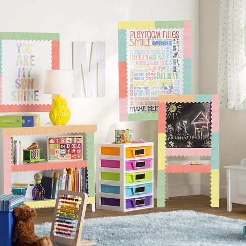 حدود لوحة إعلانات بوهو بطول 240 قدمًا، 6 لفات حواف صدفية للفصول الدراسية للوحة الإعلانات، ديكورات لوحة إعلانات المعلم الباستيل للمدرسة، والفصول الدراسية، والملصقات، والمكتب in Kuwait