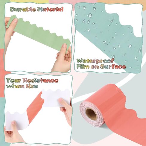 حدود لوحة إعلانات بوهو بطول 240 قدمًا، 6 لفات حواف صدفية للفصول الدراسية للوحة الإعلانات، ديكورات لوحة إعلانات المعلم الباستيل للمدرسة، والفصول الدراسية، والملصقات، والمكتب in Kuwait