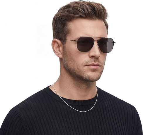 MUJOSH Geometric Polygon Aviator Sunglasses for Men Women, Lightweight Double Bridge Shades for Driving, Fishing & Fashion Accessories, Moonlight Silver, Exclusive Eyewear Brand of EssilorLuxottica in Saudi Arabia