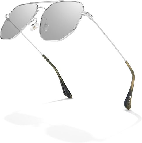 MUJOSH Geometric Polygon Aviator Sunglasses for Men Women, Lightweight Double Bridge Shades for Driving, Fishing & Fashion Accessories, Moonlight Silver, Exclusive Eyewear Brand of EssilorLuxottica in Saudi Arabia
