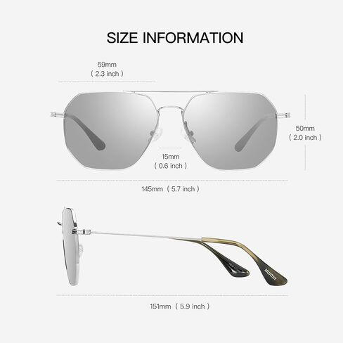MUJOSH Geometric Polygon Aviator Sunglasses for Men Women, Lightweight Double Bridge Shades for Driving, Fishing & Fashion Accessories, Moonlight Silver, Exclusive Eyewear Brand of EssilorLuxottica in Saudi Arabia