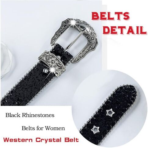 Rhinestones Western Belt Punk Embossed Buckle Belts Star Black Waist Belt Bling Diamond Leather Belts for Women in Saudi Arabia
