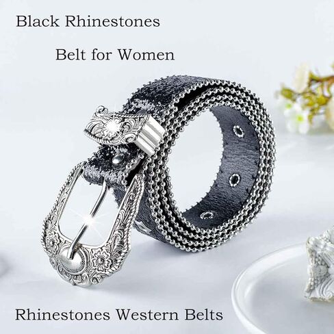 Rhinestones Western Belt Punk Embossed Buckle Belts Star Black Waist Belt Bling Diamond Leather Belts for Women in Saudi Arabia