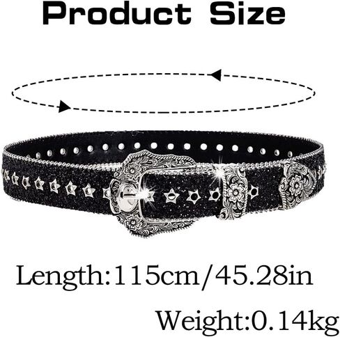 Rhinestones Western Belt Punk Embossed Buckle Belts Star Black Waist Belt Bling Diamond Leather Belts for Women in Saudi Arabia