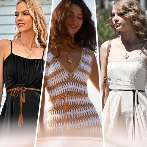 CHIC DIARY حزام حبل مضفر شرابة للنساء حزام منسوج نحيف لفستان حزام خصر من جلد البولي يوريثان مع حلقة in Kuwait