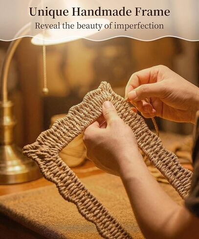 Afuly 5x7 Picture Frame Boho Woven Photo Frame Beige Frames Rope Wave Unique Wall Hanging Desk Standing Home Decor with Real Glass Artwork Anniversary for Mom Women Family in Kuwait
