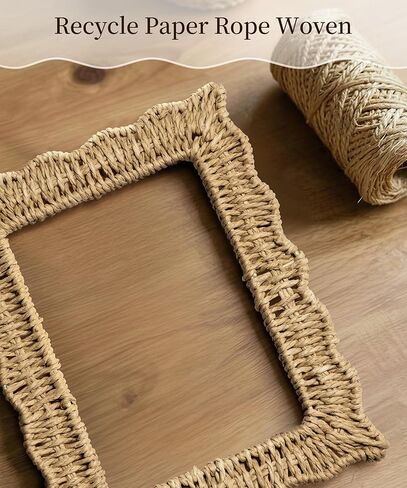 Afuly 5x7 Picture Frame Boho Woven Photo Frame Beige Frames Rope Wave Unique Wall Hanging Desk Standing Home Decor with Real Glass Artwork Anniversary for Mom Women Family in Kuwait