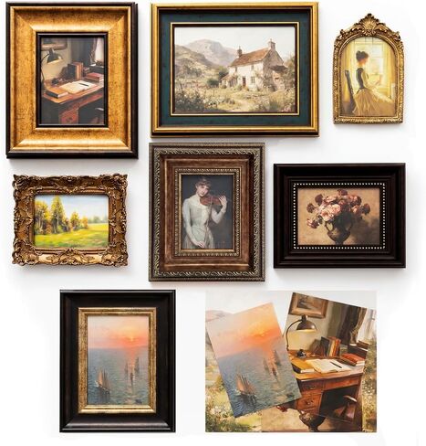 Vintage Picture Frames for Gallery Wall Frame Set, 7 Pcs Assorted Ornate Antique Photo Frames with High Definition Glass or acrylic, Resin Baroque Decor for Tabletop & Wall Display (Included Art Prints) in Saudi Arabia