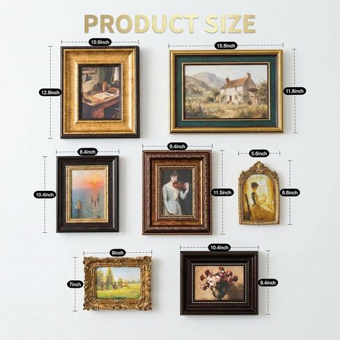 Vintage Picture Frames for Gallery Wall Frame Set, 7 Pcs Assorted Ornate Antique Photo Frames with High Definition Glass or acrylic, Resin Baroque Decor for Tabletop & Wall Display (Included Art Prints) in Saudi Arabia