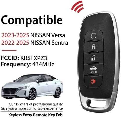 Replacement for 2022-2025 Nissan Sentra Versa Key Fob Remote Control KR5TXPZ3 5 Buttons 434MHz in Saudi Arabia