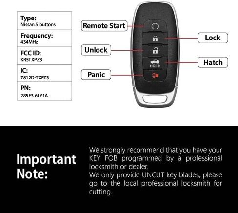 Replacement for 2022-2025 Nissan Sentra Versa Key Fob Remote Control KR5TXPZ3 5 Buttons 434MHz in Saudi Arabia