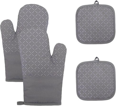 Oven Mitts and Pan Racks 6-Piece Set, Extended Kitchen Oven Mitts and Pan Racks, Heat Resistant 500 °F, Silicone Non-Slip Surface for Baking and Cooking (Black) in Saudi Arabia
