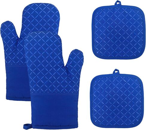 Oven Mitts and Pan Racks 6-Piece Set, Extended Kitchen Oven Mitts and Pan Racks, Heat Resistant 500 °F, Silicone Non-Slip Surface for Baking and Cooking (Black) in Saudi Arabia