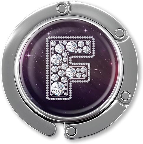 هدايا خطافية أولية من الماس المضحك - حرف F من الألماس الفضي - حامل محفظة قابل للطي للطاولة - شماعة حقيبة يد مستديرة للنساء - هدايا عيد ميلاد للعائلة وزملاء العمل والأصدقاء والسيدة الرئيسة in Kuwait