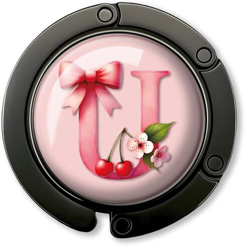 هدايا بخطاف محفظة أولية مضحكة - حرف U وردي على شكل قوس - حامل محفظة قابل للطي للطاولة - شماعة حقيبة يد مستديرة للنساء - هدايا عيد الميلاد للأم والزوجة والأخت والصديق والسيدة الرئيسة in Kuwait