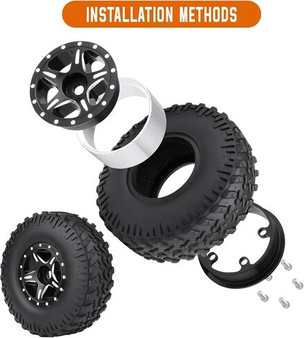 4PCS 1.0 Beadlock Wheel Rims Tires Set w/Locknuts and Wrench for 1/24 RC Crawler Car Axial SCX24 90081 AXI00001 AXI00002 Parts (Style 1) in Kuwait