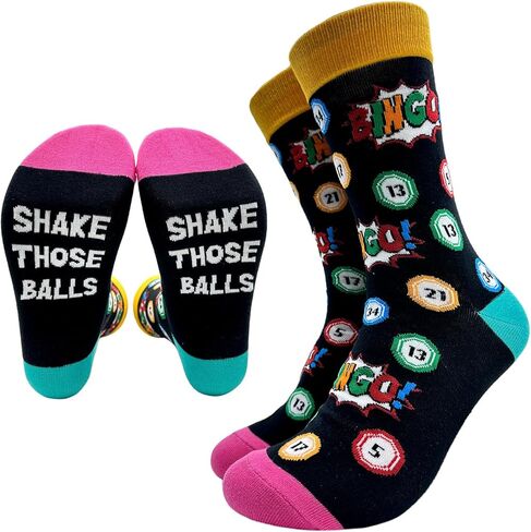 ZHANTUONE Shake Those Balls Novelty Funny Fashion Breathable Casual Cotton Socks, Unisex Cozy Knitted Crew Socks, Gifts for Bingo Lovers Player Mom Sisters Friends Coworker, Bingo Game Gifts in Saudi Arabia
