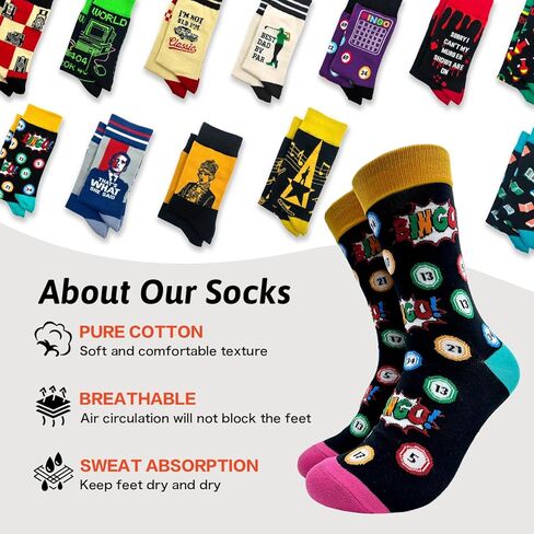 ZHANTUONE Shake Those Balls Novelty Funny Fashion Breathable Casual Cotton Socks, Unisex Cozy Knitted Crew Socks, Gifts for Bingo Lovers Player Mom Sisters Friends Coworker, Bingo Game Gifts in Saudi Arabia