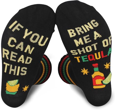 If You Can Read This Bring Me a Shot of Tequila Socks-Funny Black Crew Novelty Socks for Tequila Lovers, Cinco de Mayo Party, Birthday Christmas Gift for Men Women(096) in Kuwait
