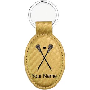 LaserGram Oval Keychain, Lacrosse Sticks, Personalized Engraving Included in Kuwait