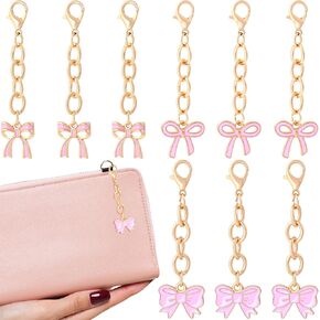 9 قطع سلسلة مفاتيح على شكل فيونكة وردية، سلسلة مفاتيح على شكل فيونكة، سحر على شكل فيونكة لمحفظة النساء، لا تتلف بسهولة ومناسبة لمستلزمات حفلات أعياد الميلاد (3 أنماط) in Kuwait